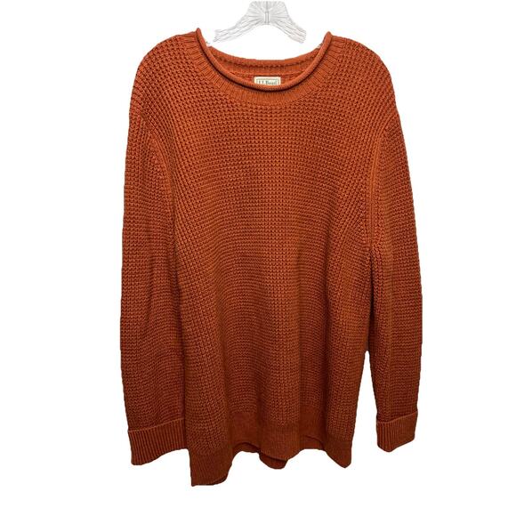 LL Bean Sweater Men XL Burnt Orange Roll Neck Fisherman Chunky Heavy Waffle - Picture 1 of 8